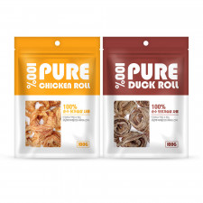 퓨어롤 강아지 치킨/오리 건조 육포간식 100g 2종